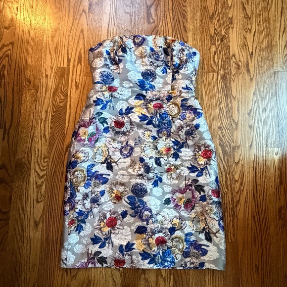 J.Crew Collection Silver Floral Jacquard Copenhagen Strapless Dress NWT Size 10 - Picture 4 of 16